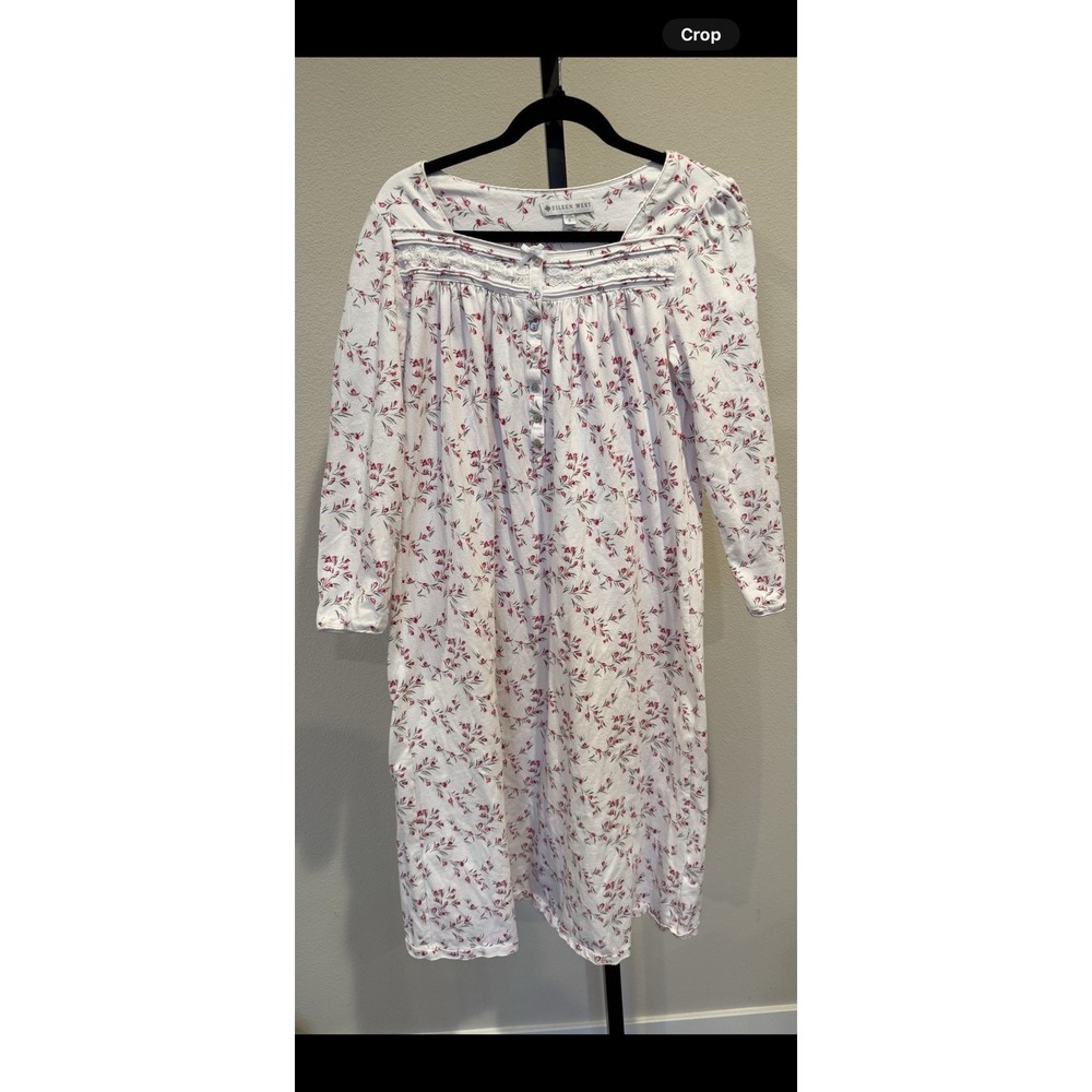 Eileen West floral lace long sleeve nightgown Cotton Short Ballet Size S